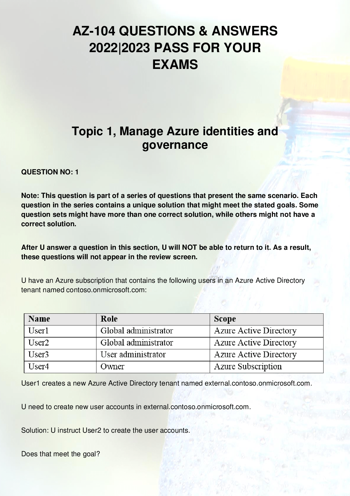 AZ104 QUESTIONS & ANSWERS 20222023 PASS FOR YOUR EXAMS Browsegrades
